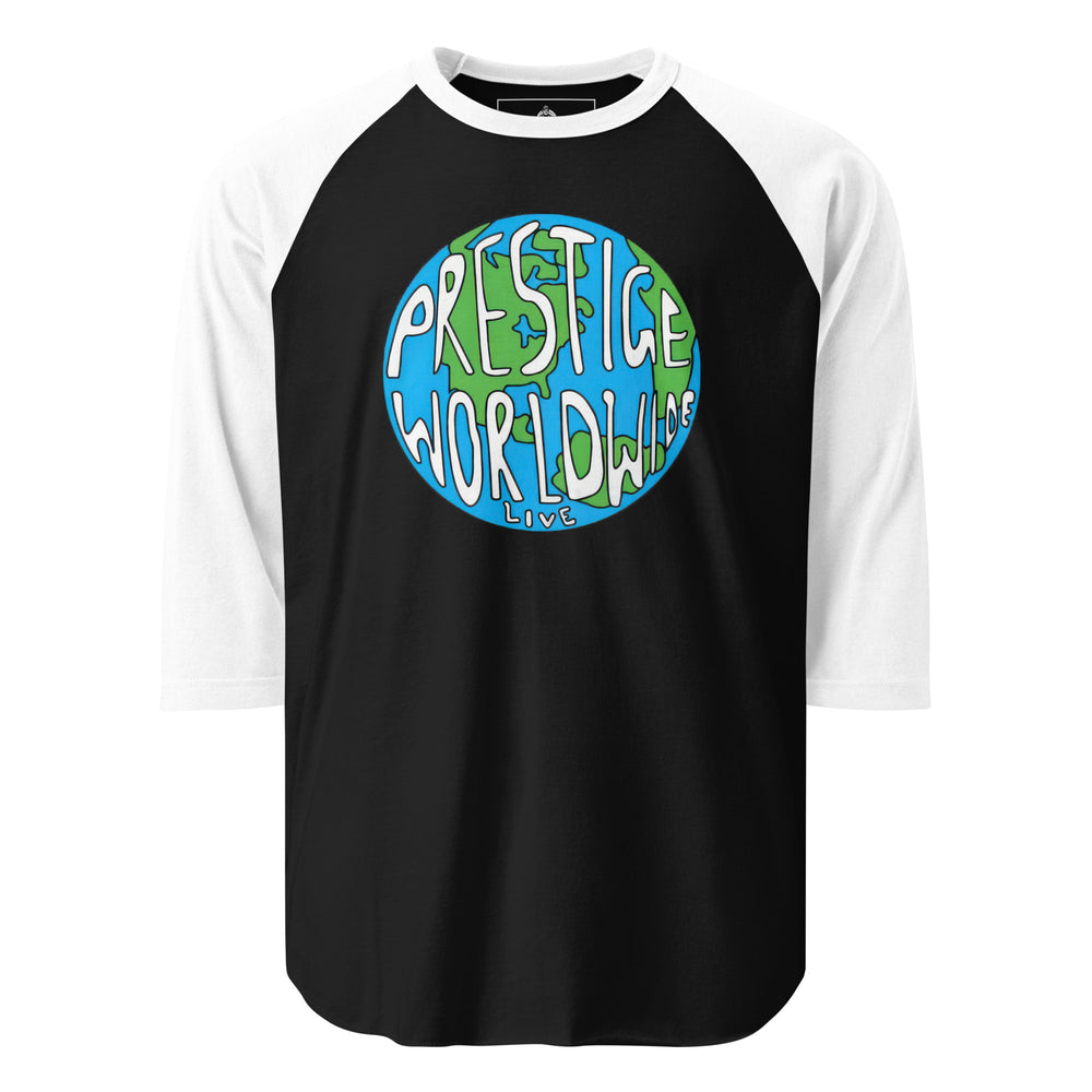 Prestige Worldwide — a Prestige Worldwide company-logo design, printed on a 3/4 sleeve raglan shirt.