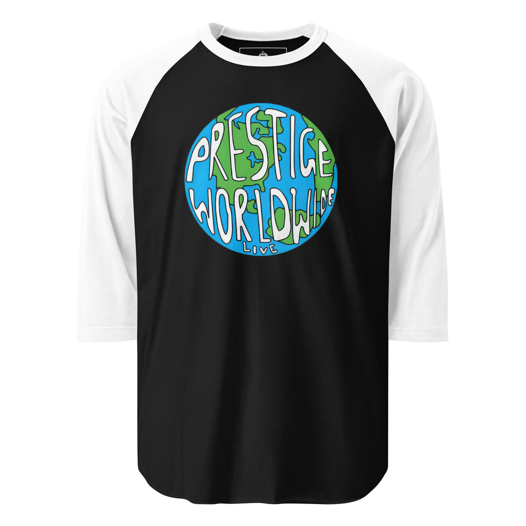 Prestige Worldwide — a Prestige Worldwide company-logo design, printed on a 3/4 sleeve raglan shirt.