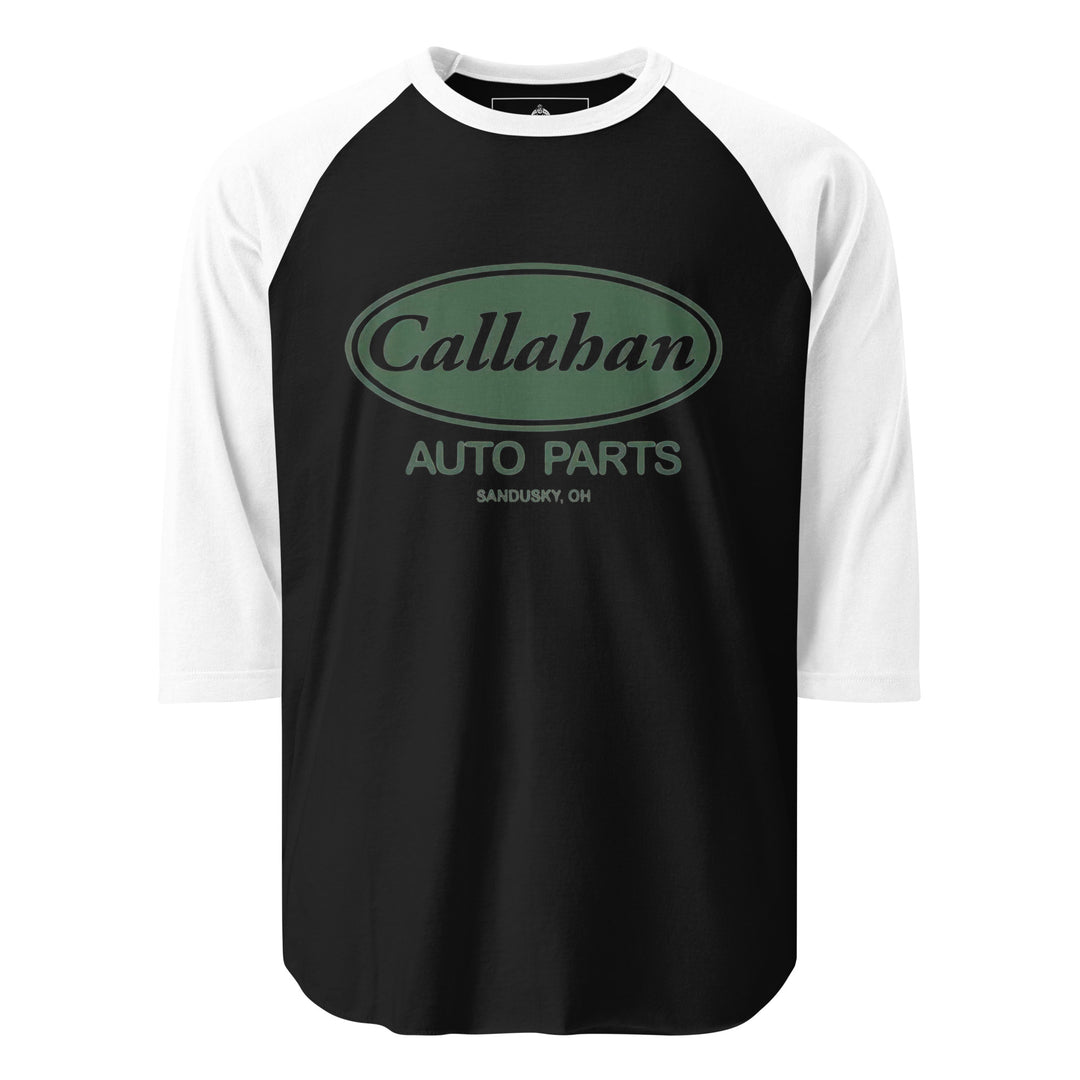 Callahan Auto Parts — a retro Callahan Auto Parts auto-shop logo, printed on a 3/4 sleeve raglan shirt.