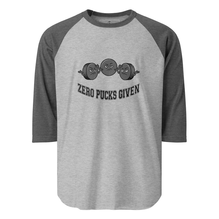 Zero Pucks Given — a Zero Pucks Given hockey design with a puck, printed on a 3/4 sleeve raglan shirt.