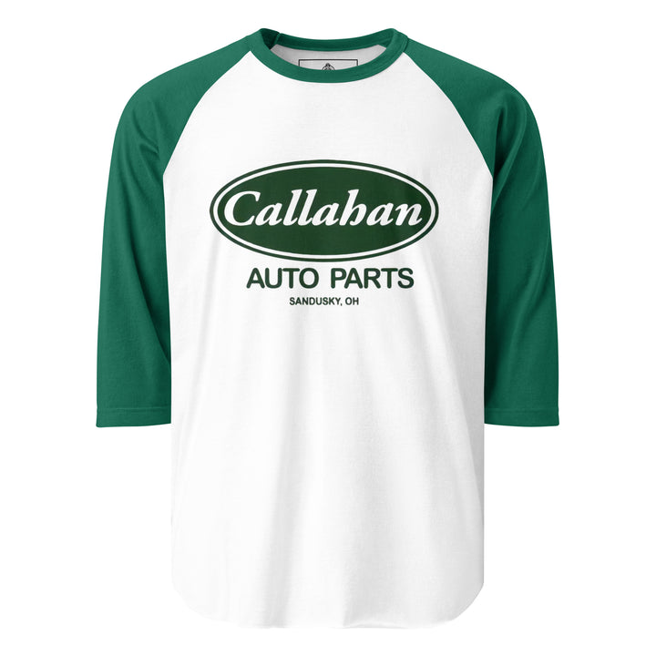Callahan Auto Parts — a retro Callahan Auto Parts auto-shop logo, printed on a 3/4 sleeve raglan shirt.