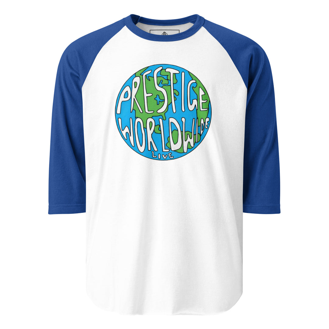 Prestige Worldwide — a Prestige Worldwide company-logo design, printed on a 3/4 sleeve raglan shirt.