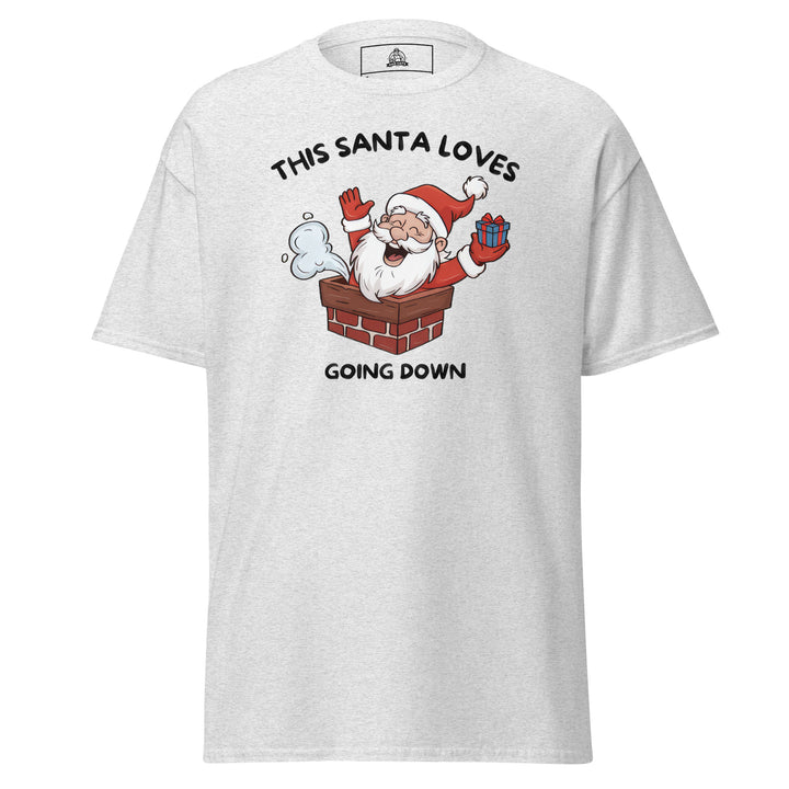 This Santa Loves Going Down Funny Christmas… Funny Graphic T-Shirt – Ash Grey – Front View