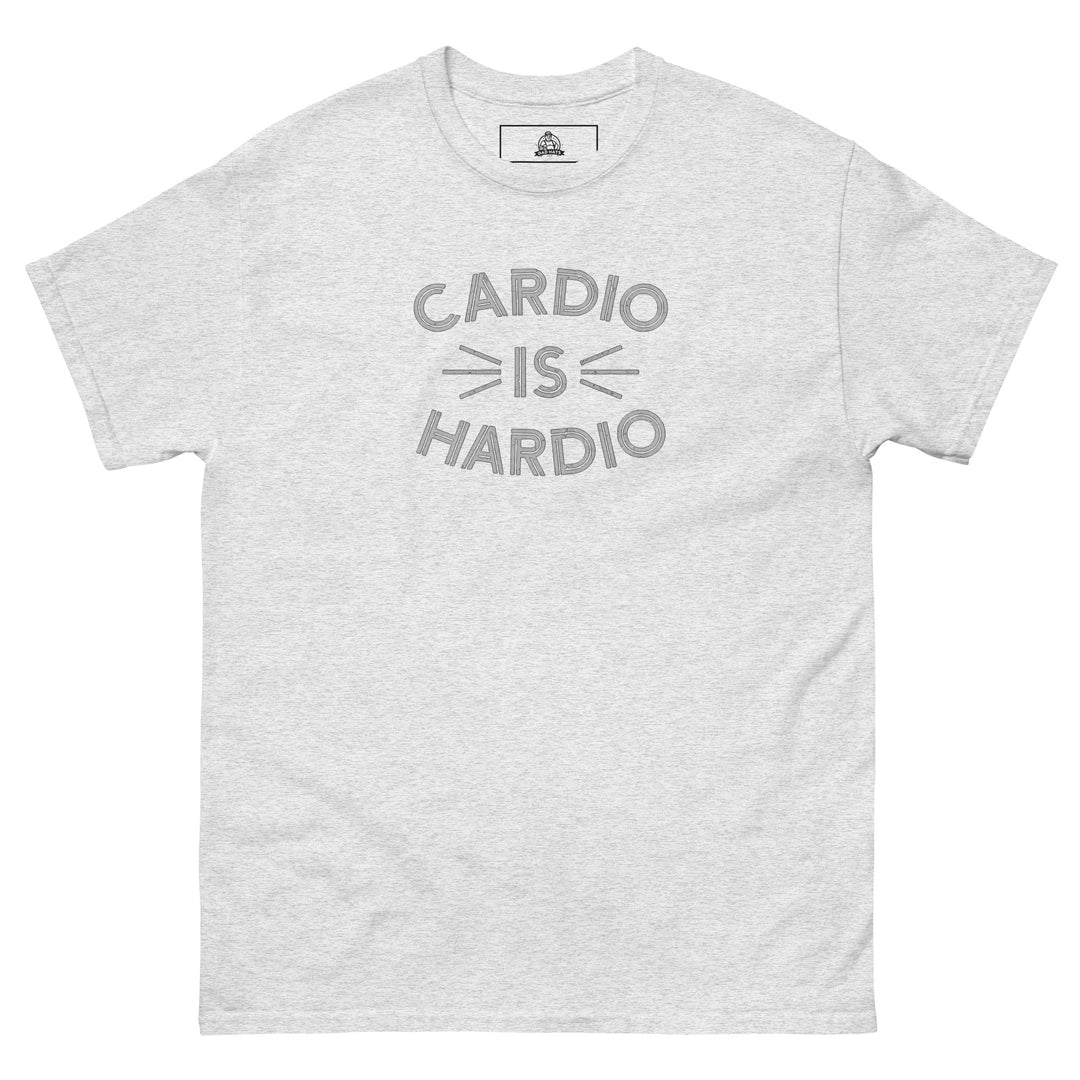 Cardio Is Hardio Funny Graphic Funny Graphic T-Shirt – Ash Grey – Front View