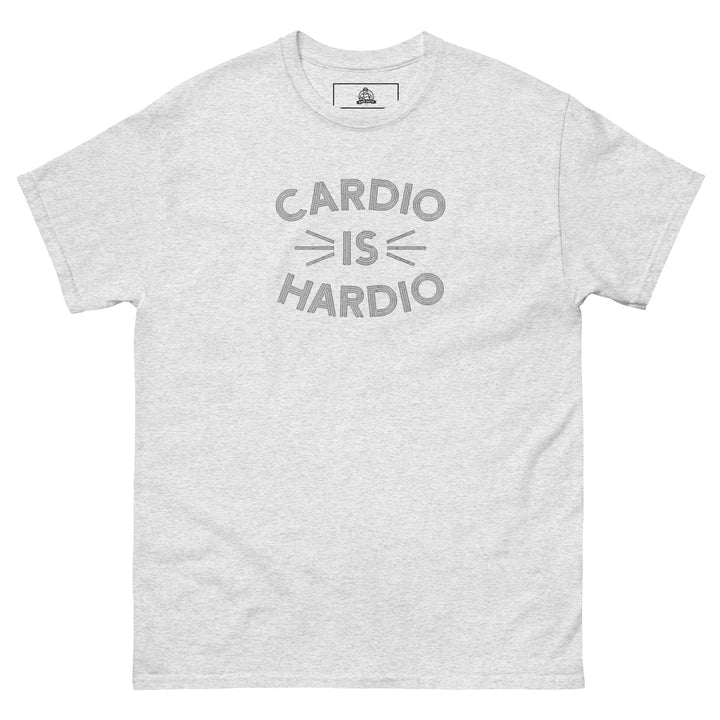 Cardio Is Hardio Funny Graphic Funny Graphic T-Shirt – Ash Grey – Front View