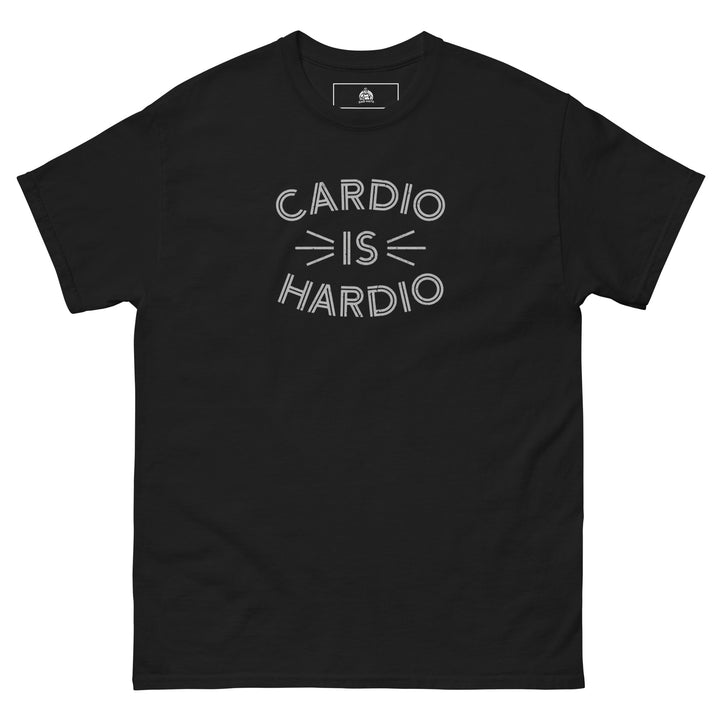 Cardio Is Hardio Funny Graphic Funny Graphic T-Shirt – Black – Front View