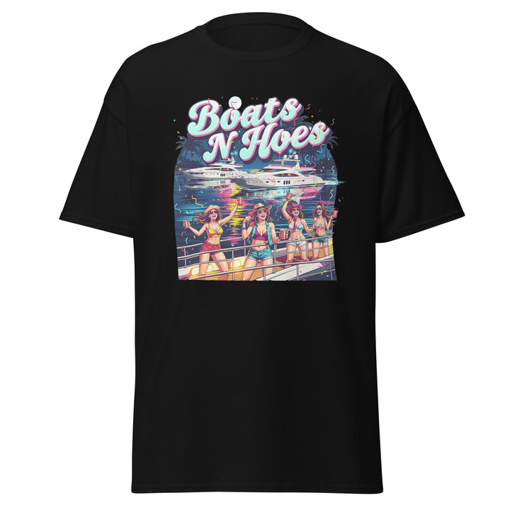 Boats N Hoes Funny Graphic Funny Graphic T-Shirt – Black – Front View