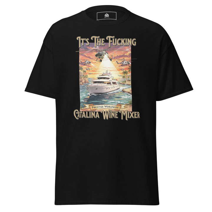 Catalina Wine Mixer Unisex Funny Graphic T-Shirt – Black – Front View