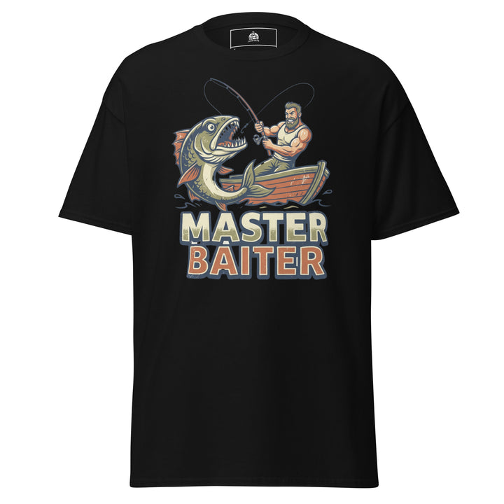 Master Baiter Fishing Unisex Graphic Funny Graphic T-Shirt – Black – Front View