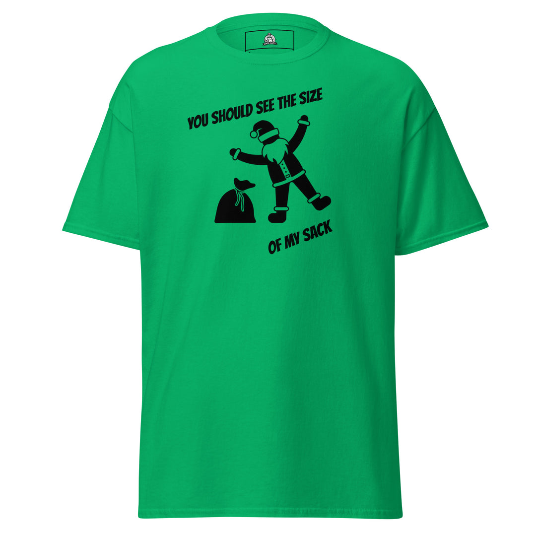 You Should See the Size of My Sack Funny… Funny Graphic T-Shirt – Irish Green – Front View