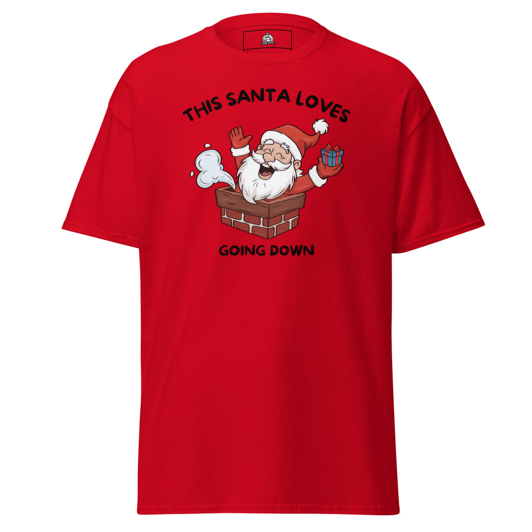 This Santa Loves Going Down Funny Christmas… Funny Graphic T-Shirt – Red – Front View