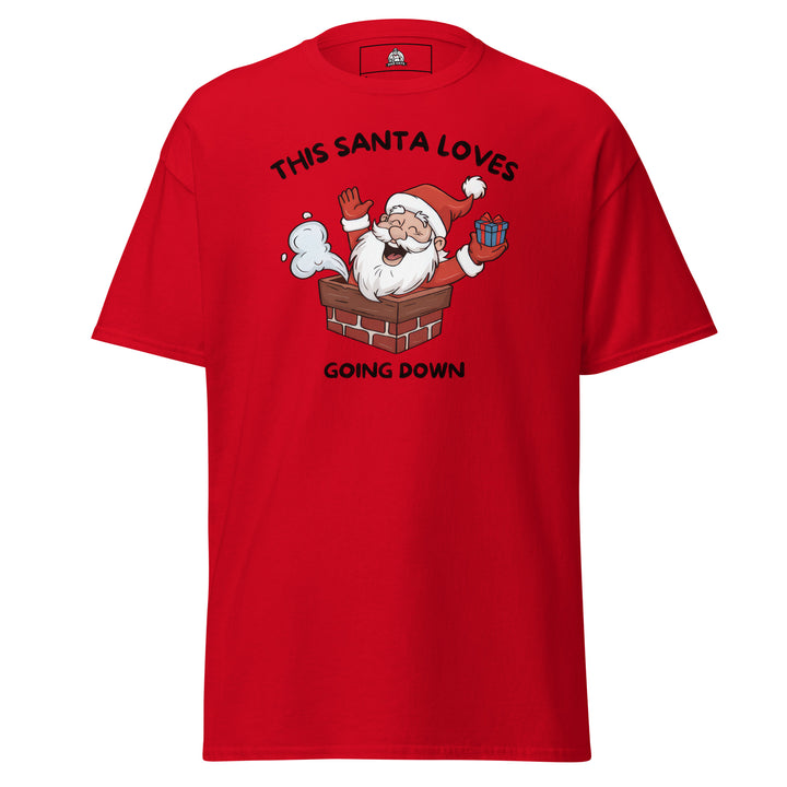This Santa Loves Going Down Funny Christmas… Funny Graphic T-Shirt – Red – Front View