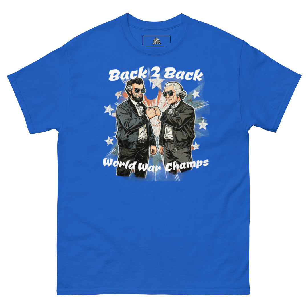 Back 2 Back World War Champs Patriotic Funny Graphic T-Shirt – Royal Blue – Front View