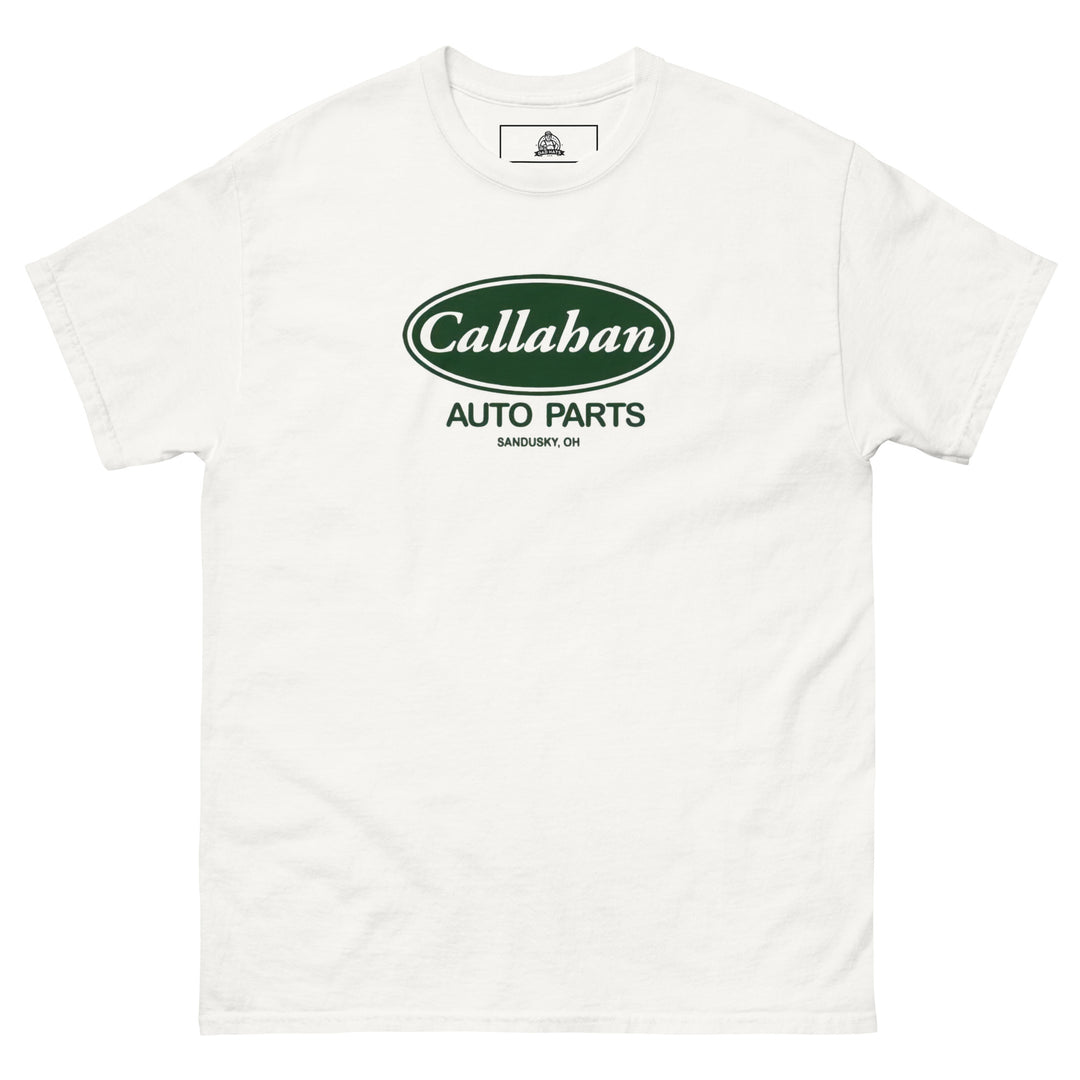 Callahan Auto Parts Funny Premium Funny Graphic T-Shirt – White – Front View
