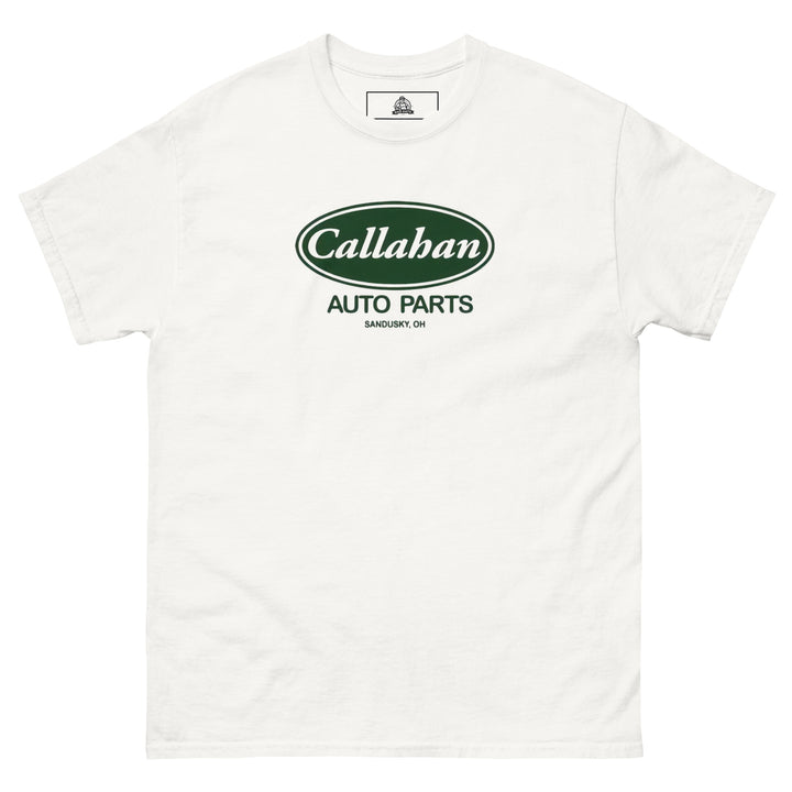 Callahan Auto Parts Funny Premium Funny Graphic T-Shirt – White – Front View