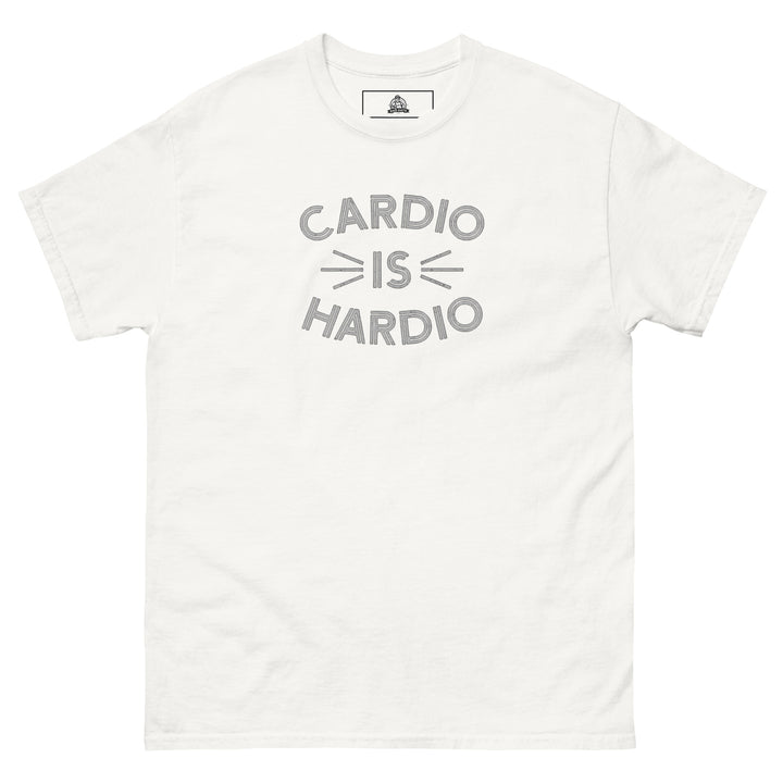 Cardio Is Hardio Funny Graphic Funny Graphic T-Shirt – White – Front View