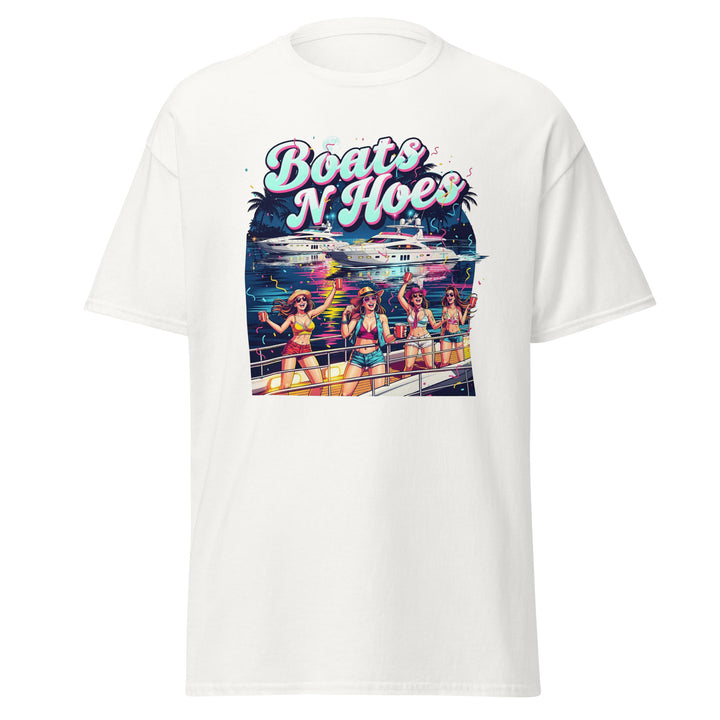 Boats N Hoes Funny Graphic Funny Graphic T-Shirt – White – Front View