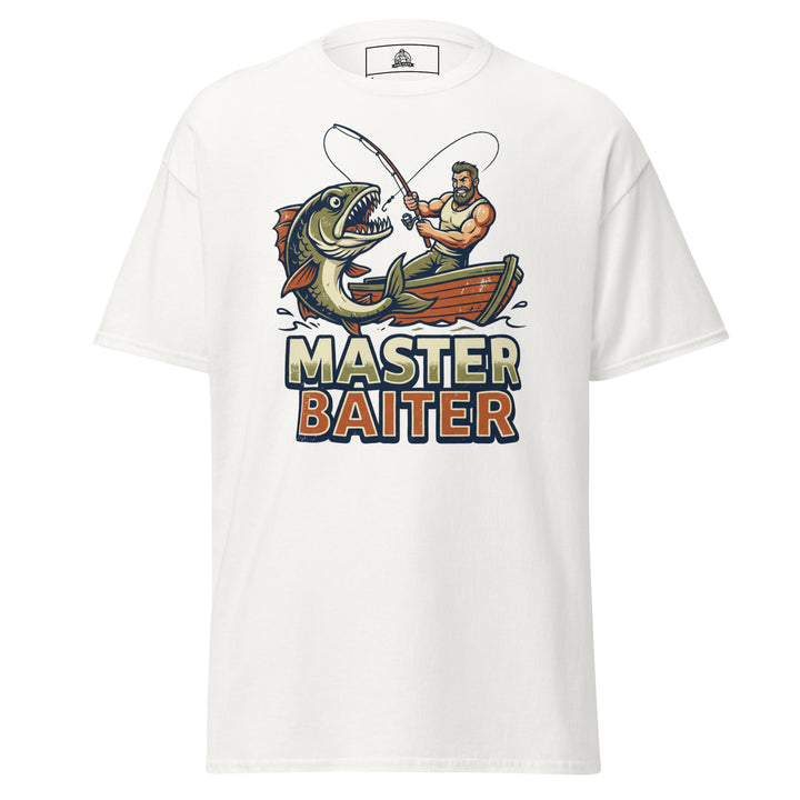 Master Baiter Fishing Unisex Graphic Funny Graphic T-Shirt – White – Front View