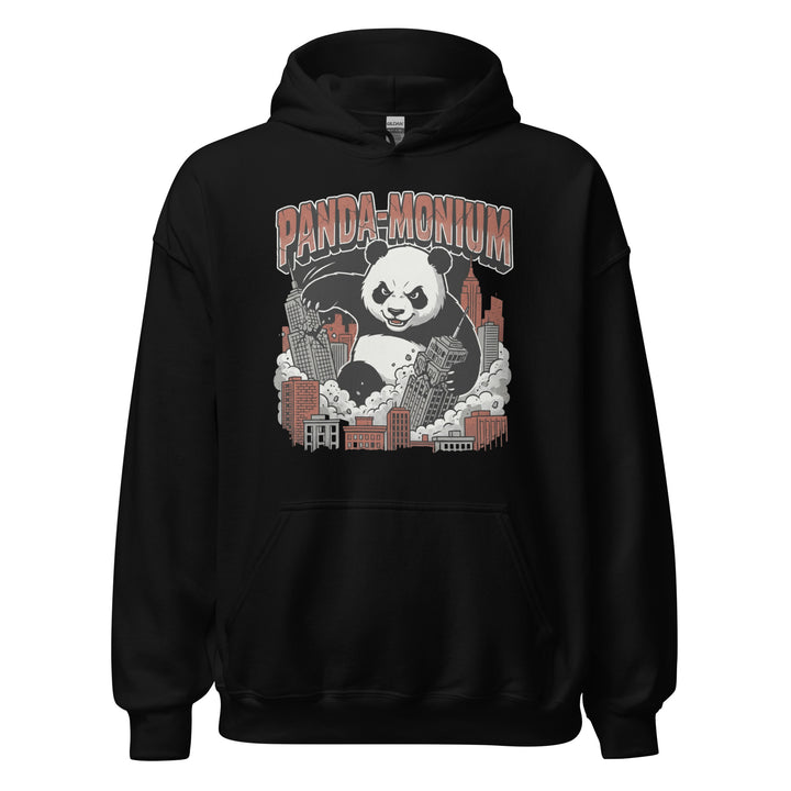 Panda-monium funny graphic tee — giant kaiju panda destroying city skyscrapers in vintage monster movie style