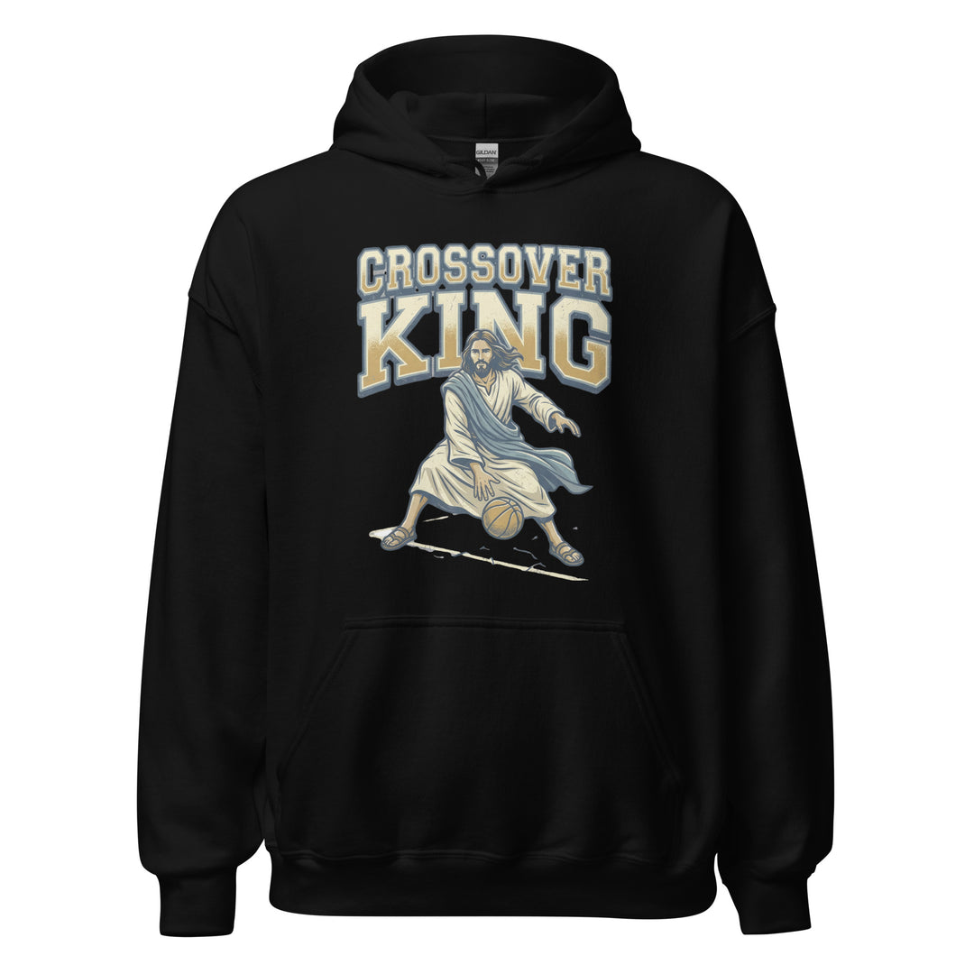 Jesus Crossover King — Jesus playing basketball as the Crossover King with a halo, printed on a unisex hoodie.