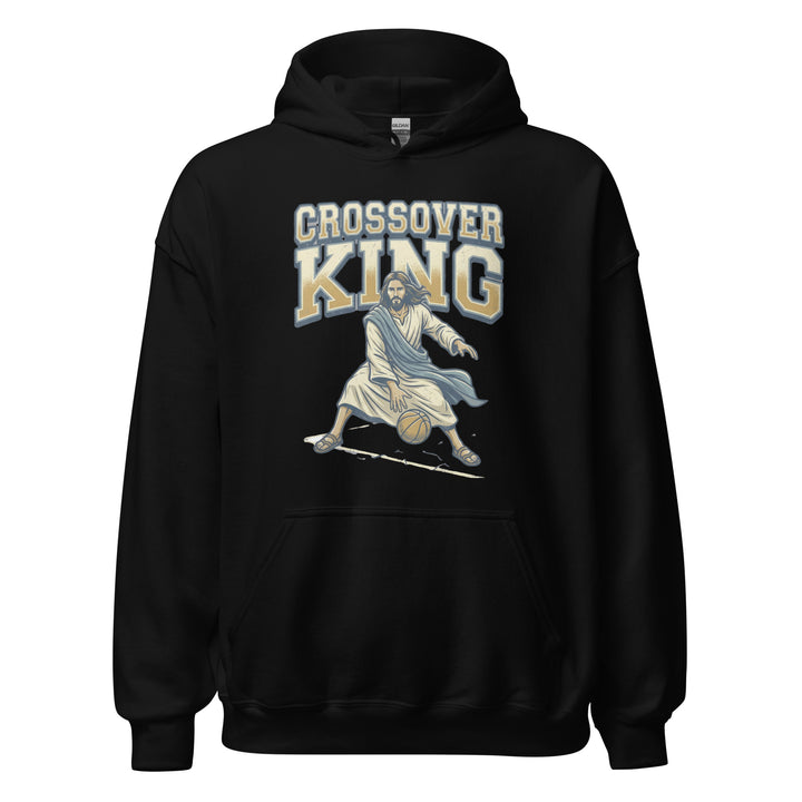 Jesus Crossover King — Jesus playing basketball as the Crossover King with a halo, printed on a unisex hoodie.