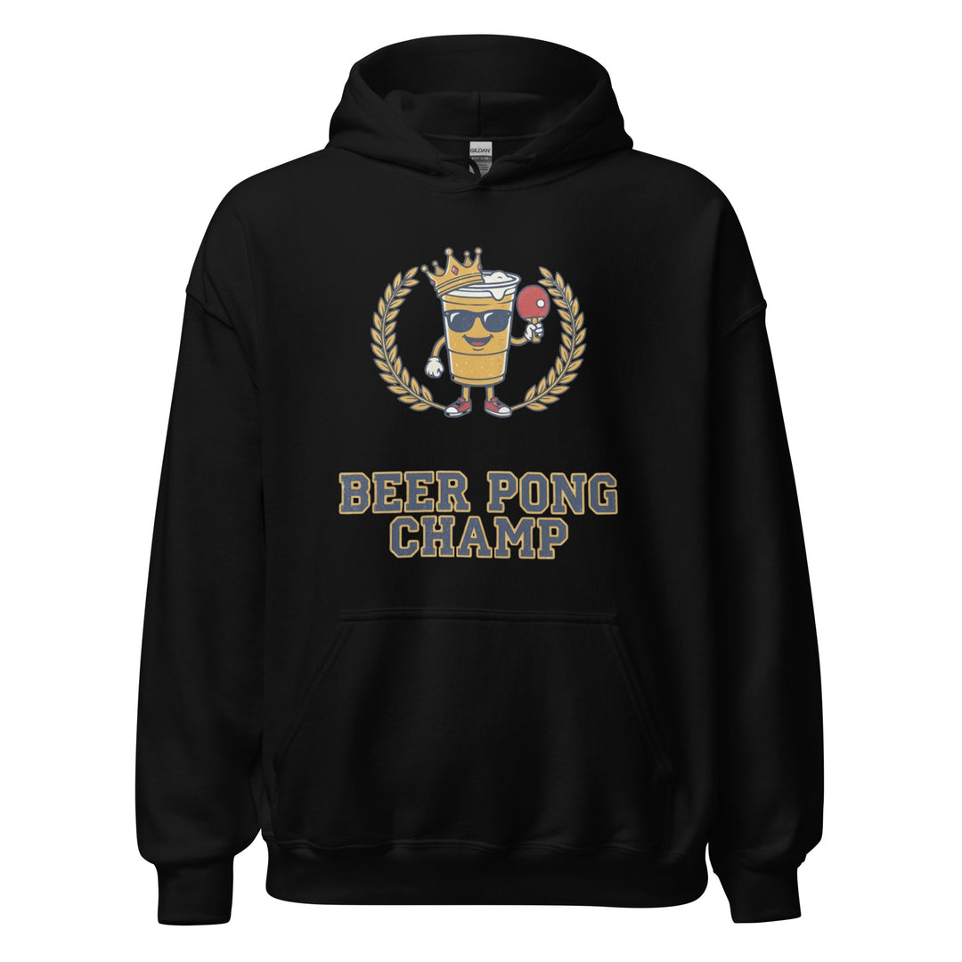 Beer Pong Champ — a Beer Pong Champ design with cups and a ping pong ball, printed on a unisex hoodie.