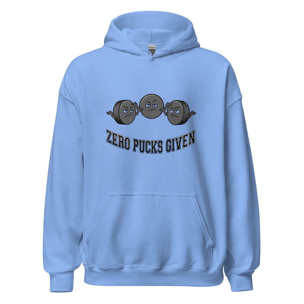 Zero Pucks Given — a Zero Pucks Given hockey design with a puck, printed on a unisex hoodie.