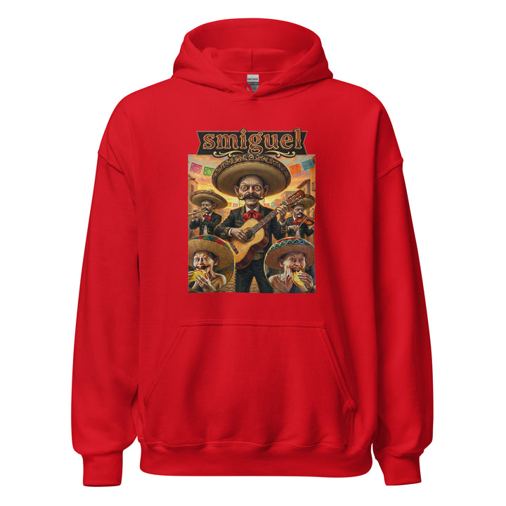 Smiguel — Gollum-like mariachi characters in sombreros eating tacos, captioned Smiguel, printed on a unisex hoodie.