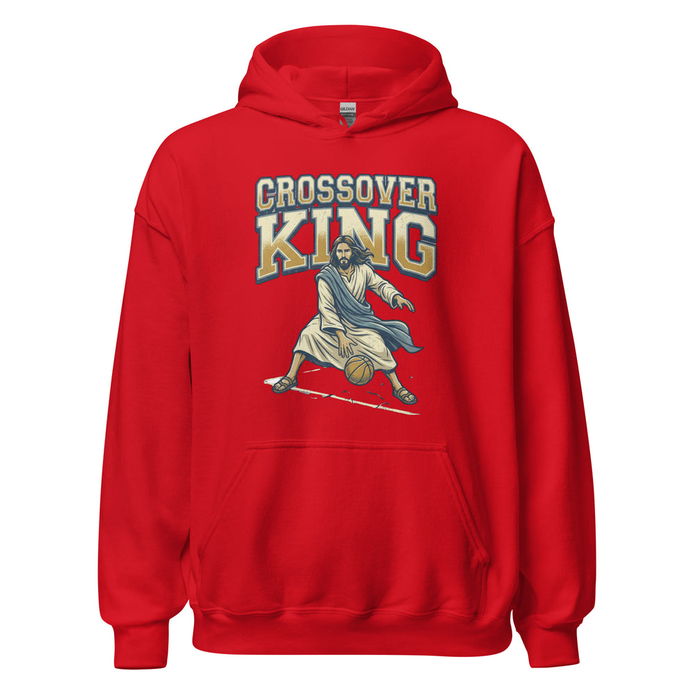 Jesus Crossover King — Jesus playing basketball as the Crossover King with a halo, printed on a unisex hoodie.