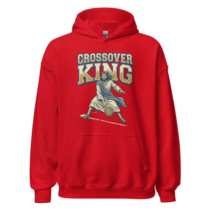Jesus Crossover King — Jesus playing basketball as the Crossover King with a halo, printed on a unisex hoodie.