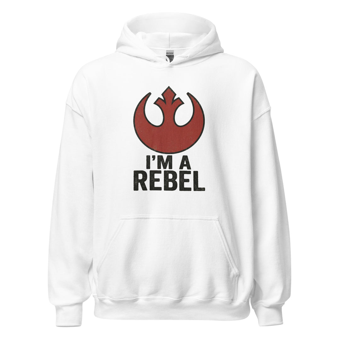 I'm A Rebel graphic tee — red rebel starbird insignia with bold I'M A REBEL text