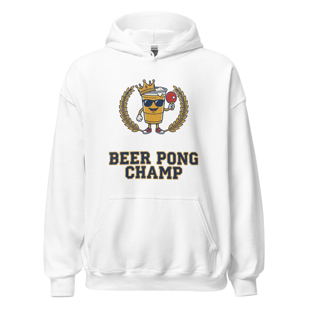 Beer Pong Champ — a Beer Pong Champ design with cups and a ping pong ball, printed on a unisex hoodie.