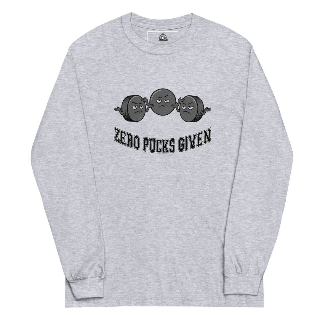 Zero Pucks Given — a Zero Pucks Given hockey design with a puck, printed on a long sleeve shirt.