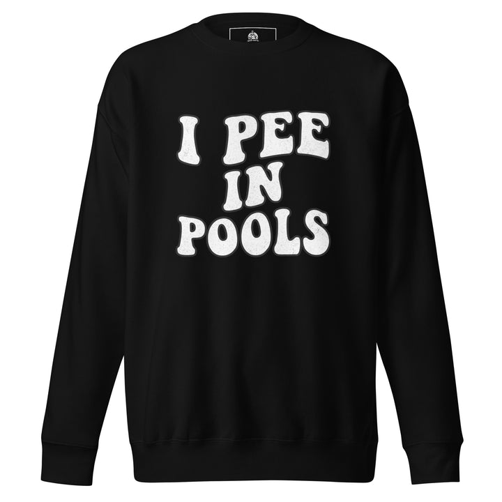 I Pee In Pools funny summer graphic tee — bold groovy white text reading I PEE IN POOLS on black shirt
