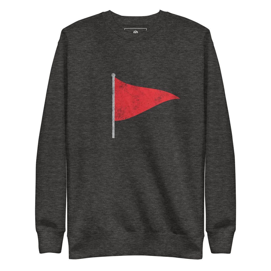 Red Flag — a single distressed red pennant flag on a pole, printed on a unisex sweatshirt.