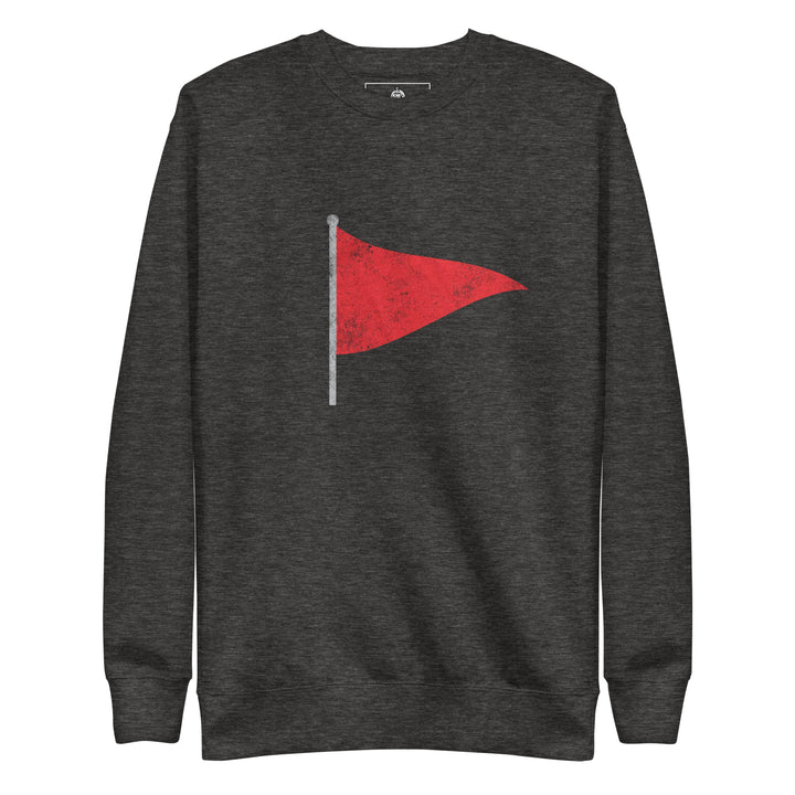 Red Flag — a single distressed red pennant flag on a pole, printed on a unisex sweatshirt.