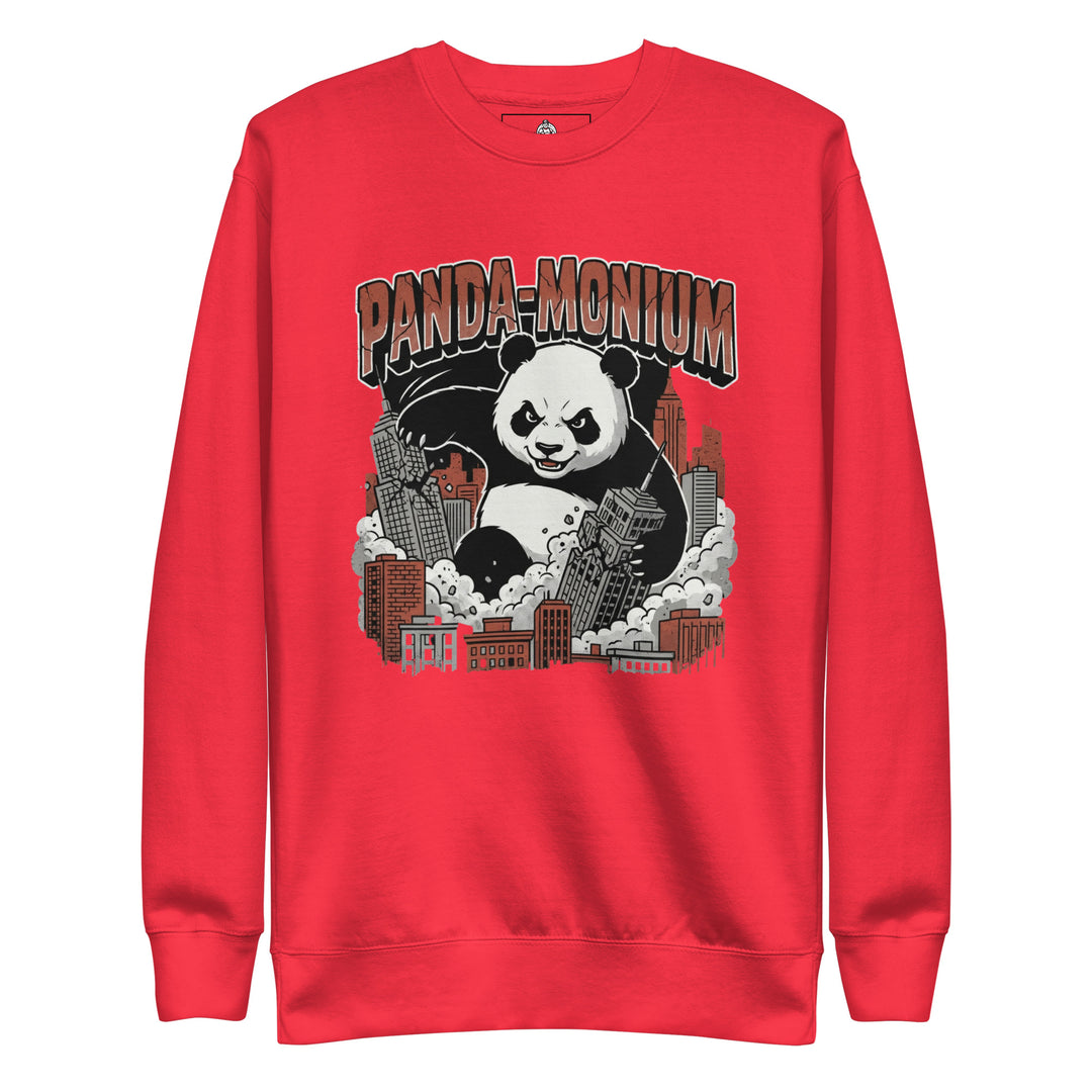 Panda-monium funny graphic tee — giant kaiju panda destroying city skyscrapers in vintage monster movie style