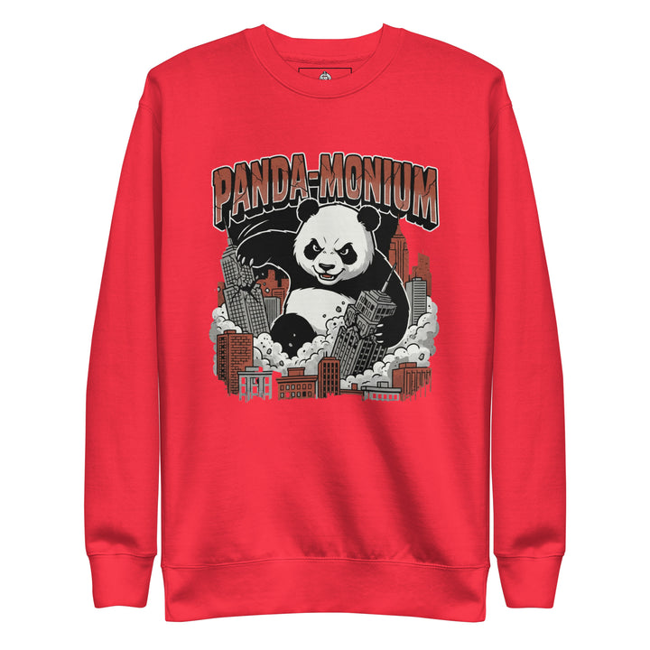 Panda-monium funny graphic tee — giant kaiju panda destroying city skyscrapers in vintage monster movie style