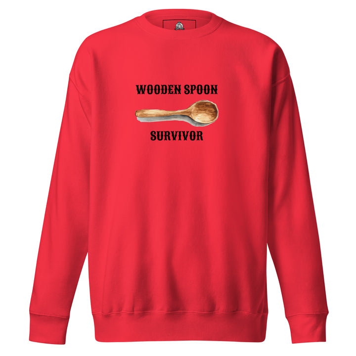Wooden Spoon Survivor — a lone wooden spoon, captioned Wooden Spoon Survivor, printed on a unisex sweatshirt.