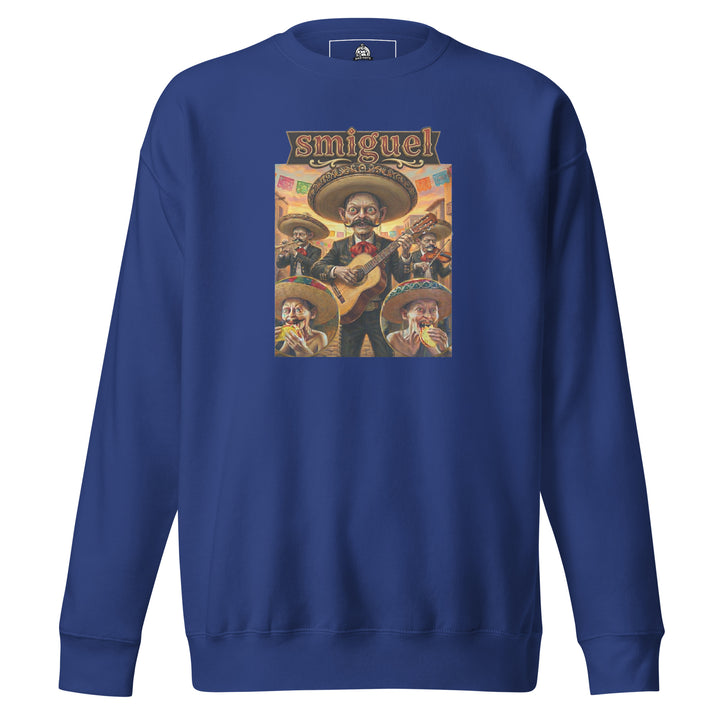 Smiguel — Gollum-like mariachi characters in sombreros eating tacos, captioned Smiguel, printed on a unisex sweatshirt.