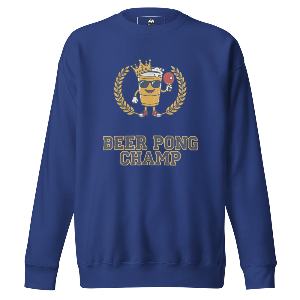 Beer Pong Champ — a Beer Pong Champ design with cups and a ping pong ball, printed on a unisex sweatshirt.