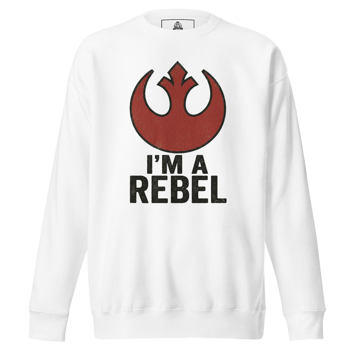 I'm A Rebel graphic tee — red rebel starbird insignia with bold I'M A REBEL text